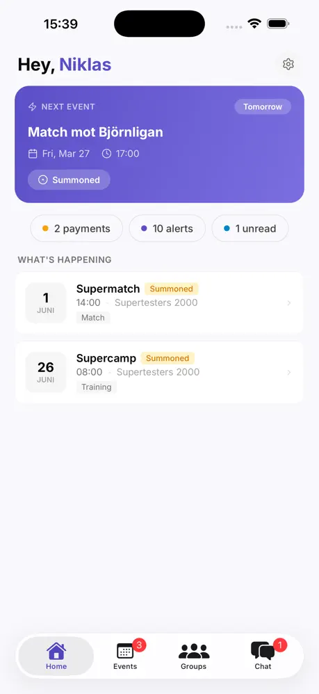 Drop In Hockey app home screen